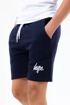 Image of NAVY SCRIPT DRAWSTRING KIDS SHORTS