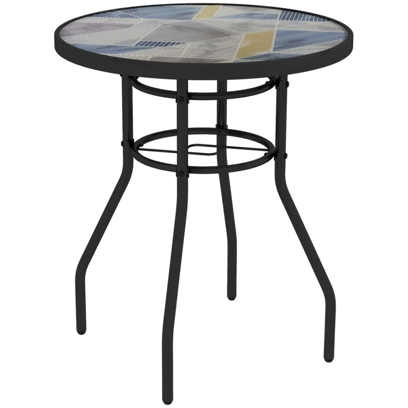 Image of Outsunny Outsunny Garden Table with Glass Printed Design for Outdoor Multicolour 5056725513214