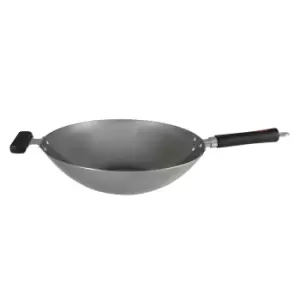 Image of Dexam 36cm Heavy Gauge Uncoated Carbon Steel Wok with Staycool Handle Silver