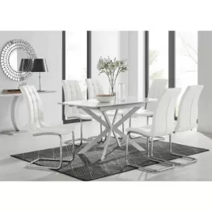 Image of Lira 120 Extending Dining Table and 6 White Murano Chairs - White