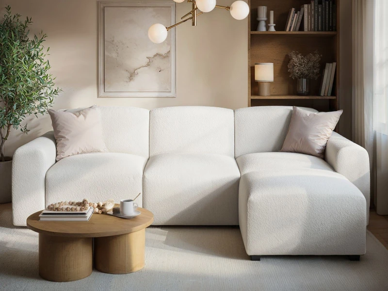 Image of Flair Manon Boucle 3 Seater Corner Sofa in Cream Cream Unisex