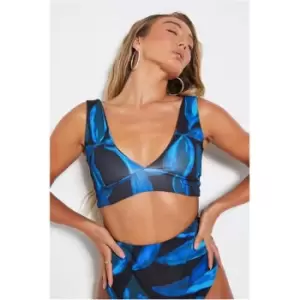 Image of I Saw It First Cobalt Blue Tropical Deep 'V' Bikini Top - Blue