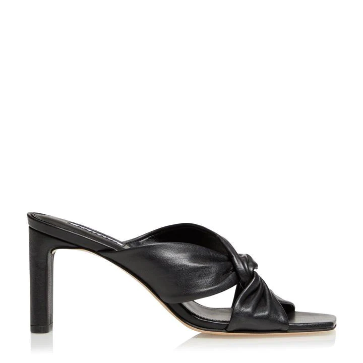 Image of Dune Black Leather 'Magnet' Mid Block Heel Mules - 3