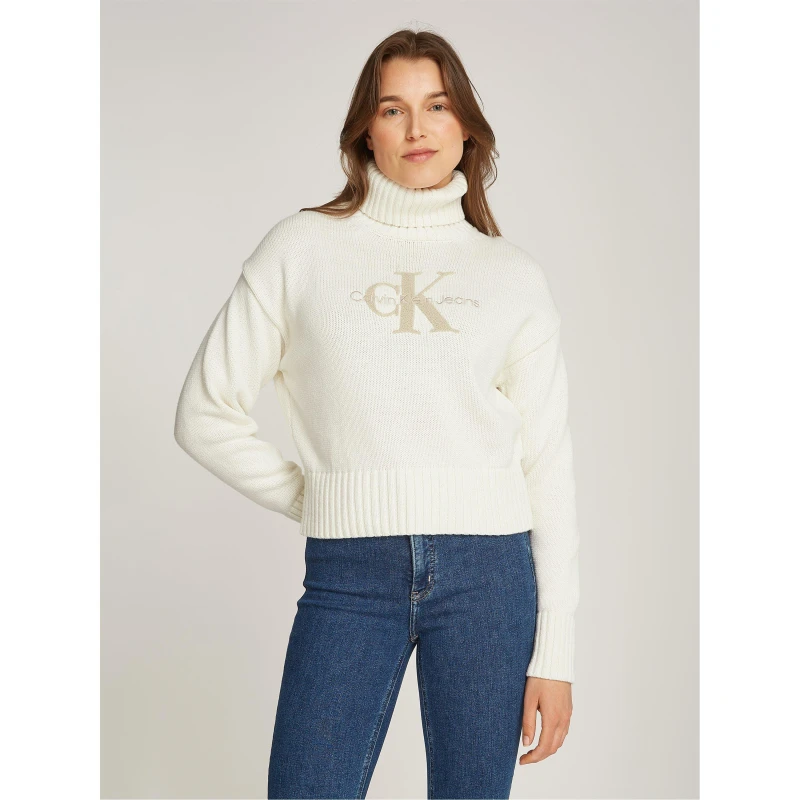 Image of CK Logo Turtleneck Jumper in Cotton Mix