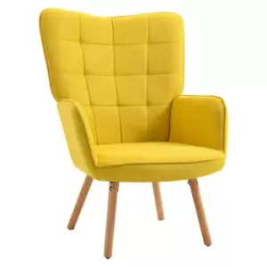 Image of Homcom Modern Accent Chair Velvet Touch Tufted Wingback Armchair Yellow