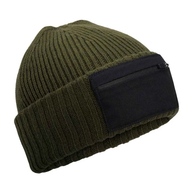 Image of Beechfield Beechfield Men Zip Patch Beanie in Dark Green Dark Green One Size Male 5063693967901