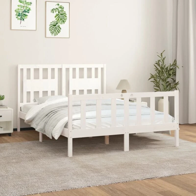 Image of VIDAXL Bed Frame without Mattress White Solid Wood Pine 140x200cm Vidaxl 3188167
