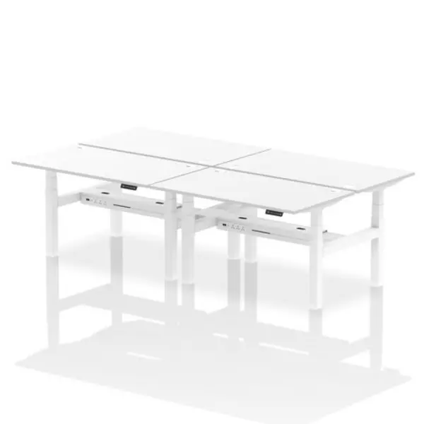 Image of Air Air Back-to-Back 1400 x 800mm Height Adjustable 4 Person Bench Desk White Top with Cable Ports White Frame HASCP4P14800WHTW