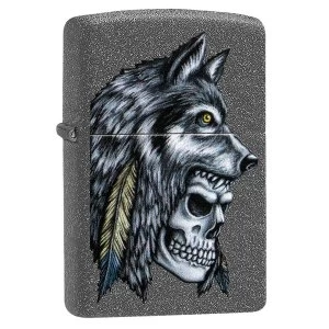 Image of Zippo Wolf Skull Feather Design Stone Regular Windproof Lighter