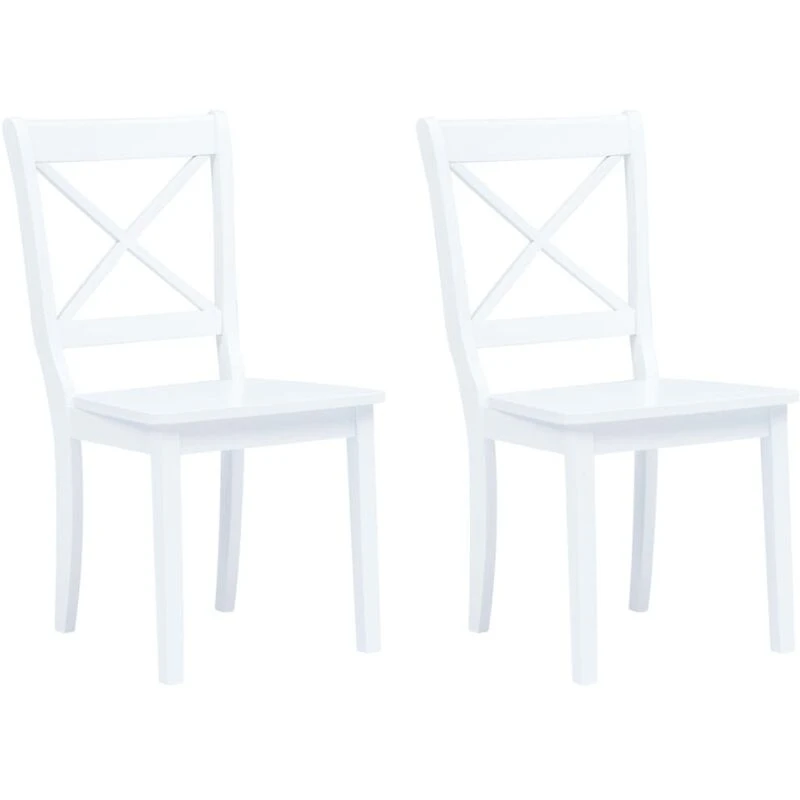 Image of vidaXL 2x Solid Rubber Wood Dining Chairs Sturdy White Wooden Kitchen Seating