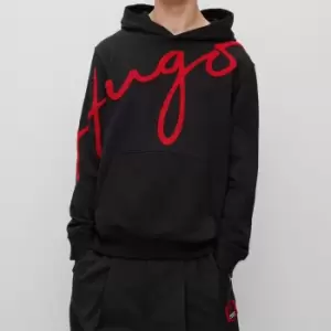 Image of HUGO Dokapi Logo-Flocked Cotton-Jersey Hoodie - M