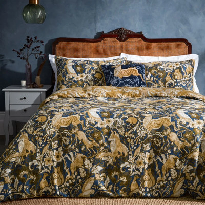 Image of Paoletti Paoletti Harewood British Animal 100% Cotton Duvet Cover Set in Blue Size: Double Blue Double Unisex 5025532709103