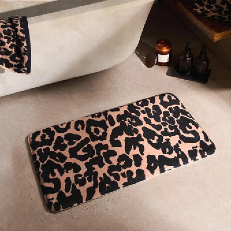 Image of OHS OHS Leopard Bath Mat Cushioned Non Slip Shower Bathroom Mat Absorbent in Medium Beige Medium Beige One Size Unisex 5027434215959