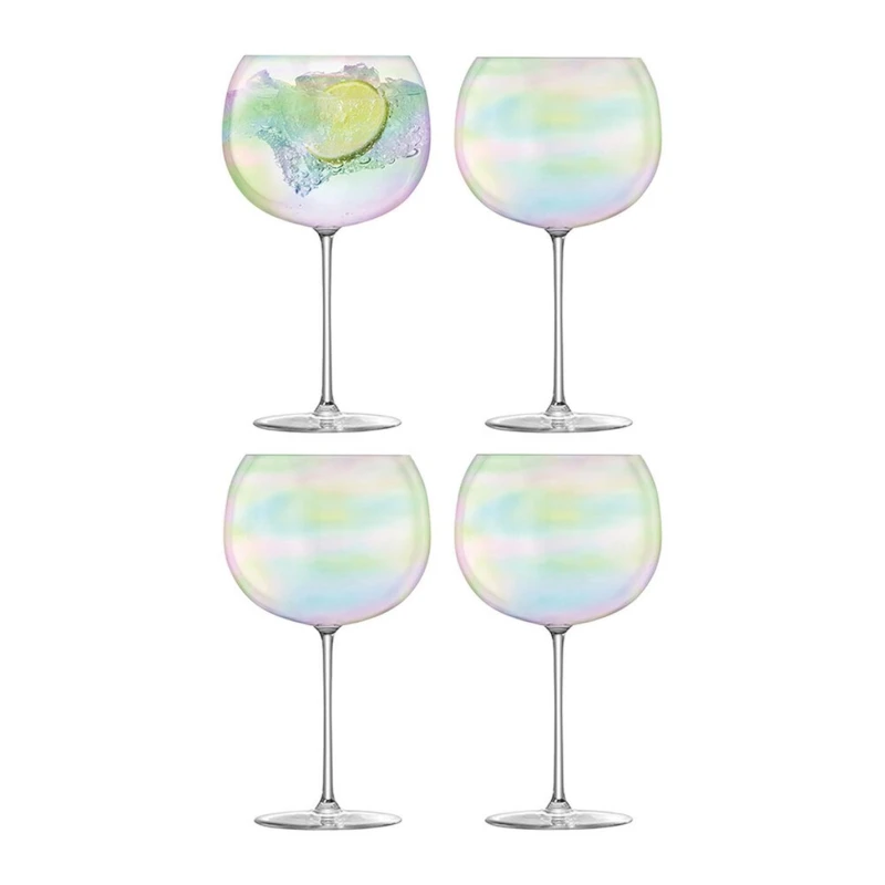 Image of 1000 Mile 1000 Mile LSA Set of 4 Bubble Pearl Lustre Stemmed Balloon Glass Goblets 680ml in Clear Clear One Size Unisex 5012548575662