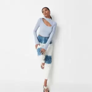 Image of Missguided High Neck Cut Out Ls Top - Blue