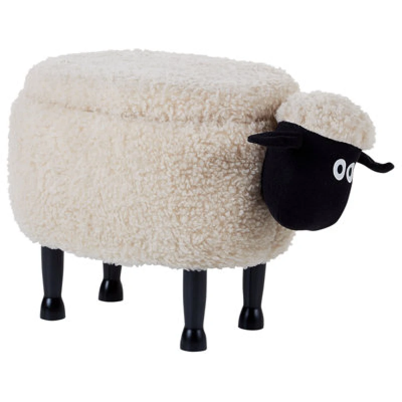 Image of Beliani Storage Animal Stool Sheep Fabric Light Beige Sheep