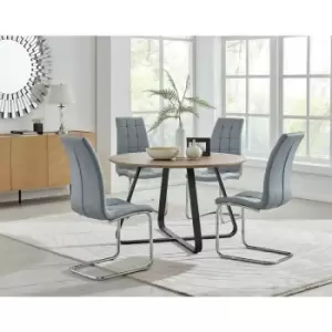 Image of Santorini Brown Round Dining Table And 4 Grey Murano Chairs - Elephant Grey