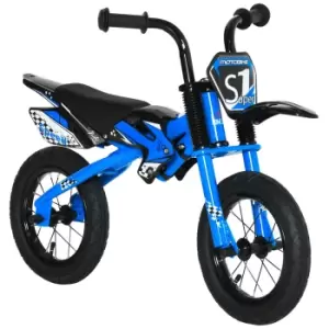 Image of HOMCOM 12" Kids Balance Bike, No Pedal Training Bicycle, Motorbike Look, Steel Frame with Air Filled Tires, Handlebar, PU Seat for 3-6 Years Old, Blue