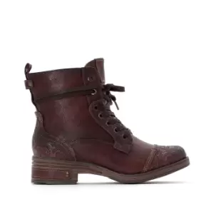 Image of Faux Leather Lace-Up Ankle Boots with Embossing