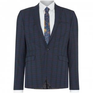 Image of Label Lab Baskin Skinny FIt Tropical Check Suit Jacket - Blue