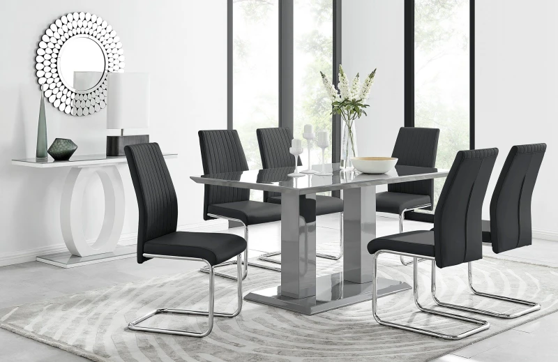 Image of FurnitureboxUK FurnitureboxUK Imperia Grey Modern High Gloss Dining Table And 6 Lorenzo Dining Chairs Set in Black One Size Unisex 5056542634680