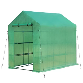Image of Outsunny Walk in Garden Greenhouse with Shelves Polytunnel Steeple Green house Grow House Removable Cover 2L x 1.43W x 2H(m) AOSOM UK