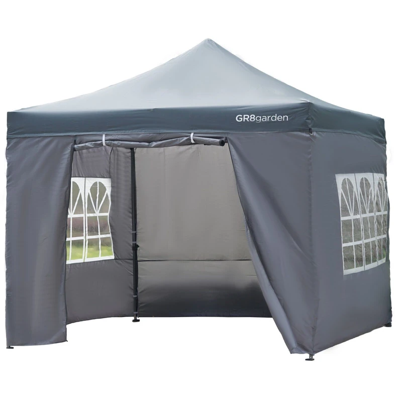 Image of Gr8 Garden Commercial Grade Grey Pop Up Gazebo Waterproof Heavy Duty Market Stall Tent 3x3m Grey