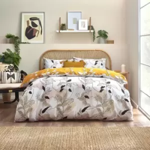 Image of Furn Caliko Botanical Duvet Cover Set (King) (Natural/Ochre Yellow) - Natural/Ochre Yellow