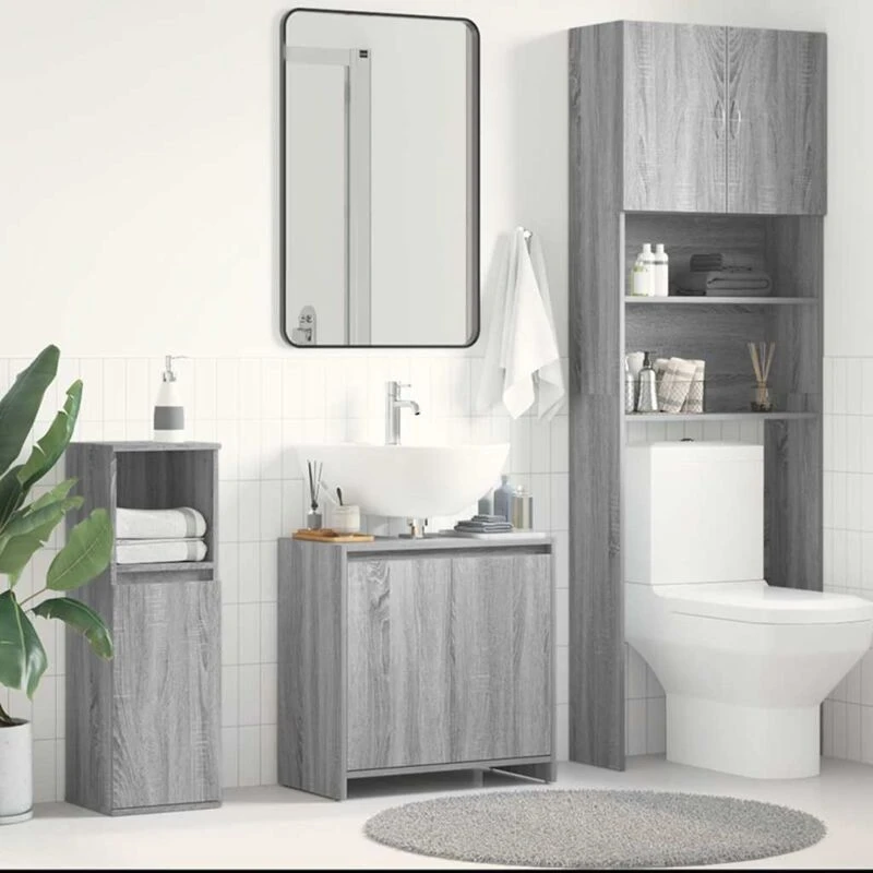 Image of Vidaxl Bathroom Cabinet Grey Sonoma 60X33X61cm Engineered Wood, Grey 826358