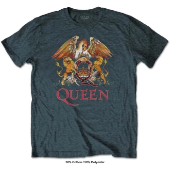 Image of Queen - Classic Crest Mens Large T-Shirt - Dark Blue