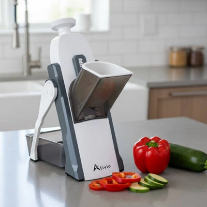 Image of Alivio Vegetable Spring Slicer - 4 Modes Veg Slicer Dicer Julienne Stick Cutter With Stainless Steel Blade - Grey
