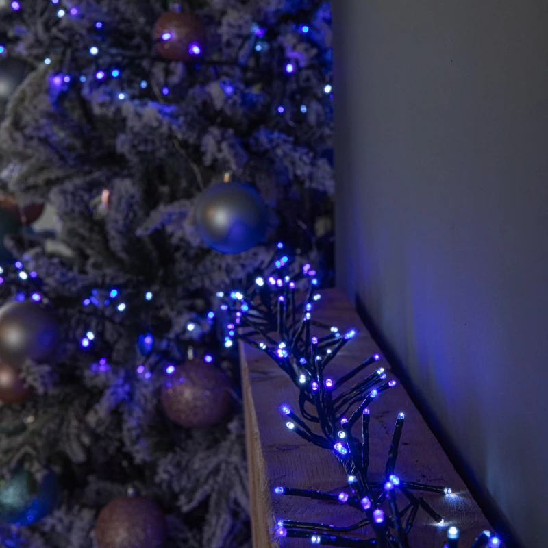 Image of 37.5m 3000 LED Christmas Cluster Multi-Action String Lights with Timer in Blue, Purple & White
