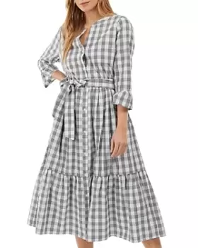 Image of Barbour Seamills Check Tie Front Midi Dress