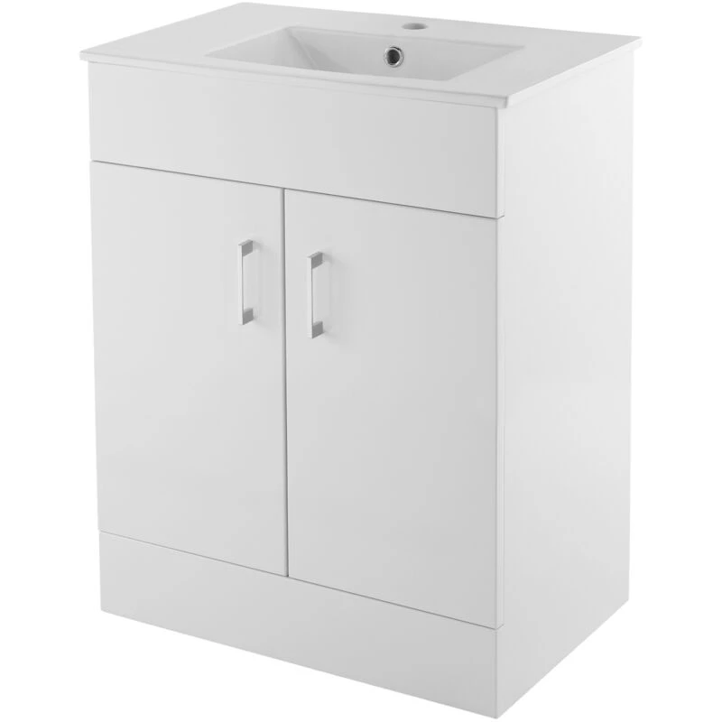 Image of NUIE Nuie Eden Floor Standing 2-Door Vanity Unit with Basin-2 600mm Wide - Gloss White VTMW600