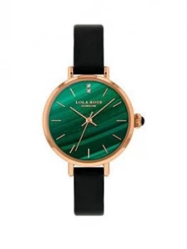 Image of Lola Rose Lola Rose Malachite Diamond Dial Black Leather Strap Ladies Watch