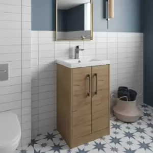 Image of Hudson Reed Juno Floor Standing 2-Door Vanity Unit with Basin 2 500mm Wide - Autumn Oak