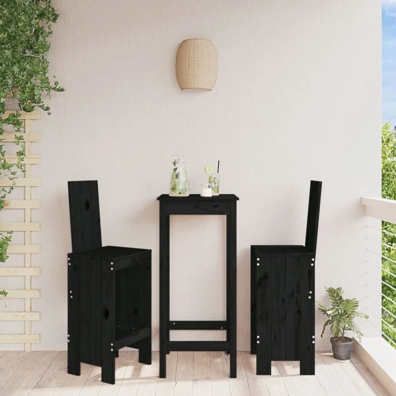 Image of vidaXL Bar Stools 2 pcs Black 40x42x120cm Solid Wood Pine, Black 825356