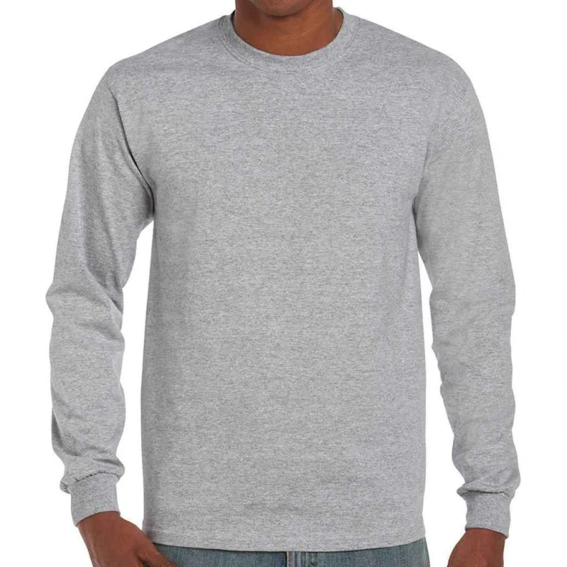 Image of Gildan Mens Ultra Cotton Plain Long-Sleeved T-Shirt in Grey Size: Small Grey Male S