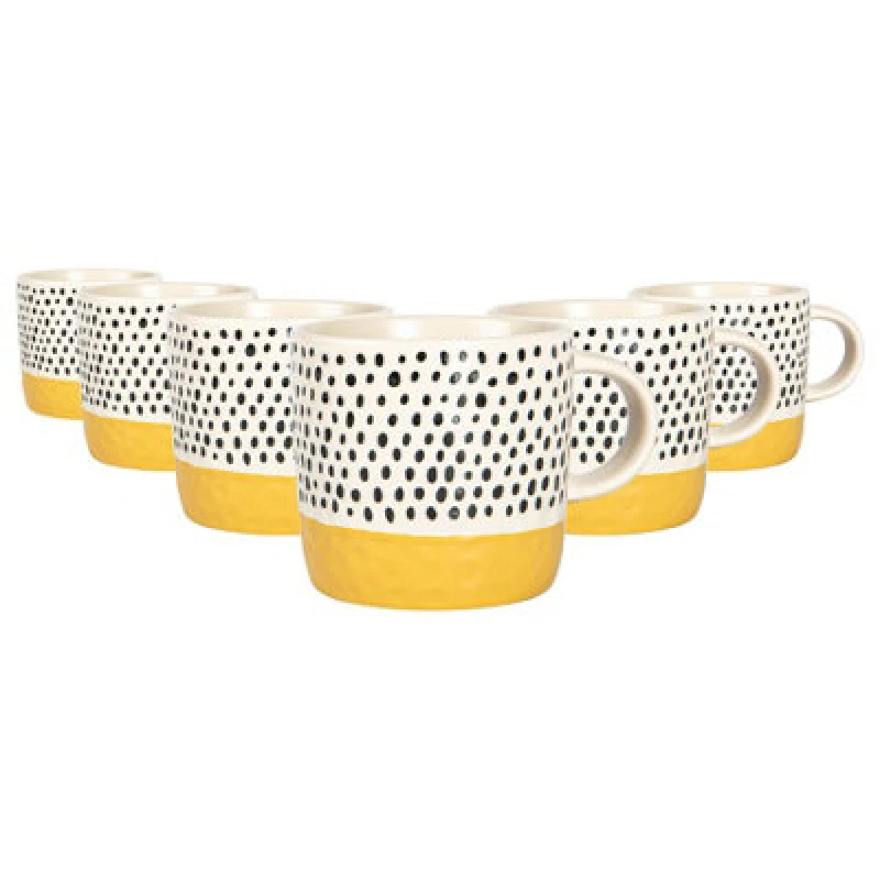 Image of Nicola Spring Ceramic Dipped Dots Coffee Mugs - 385Ml - Mustard - Pack Of 6