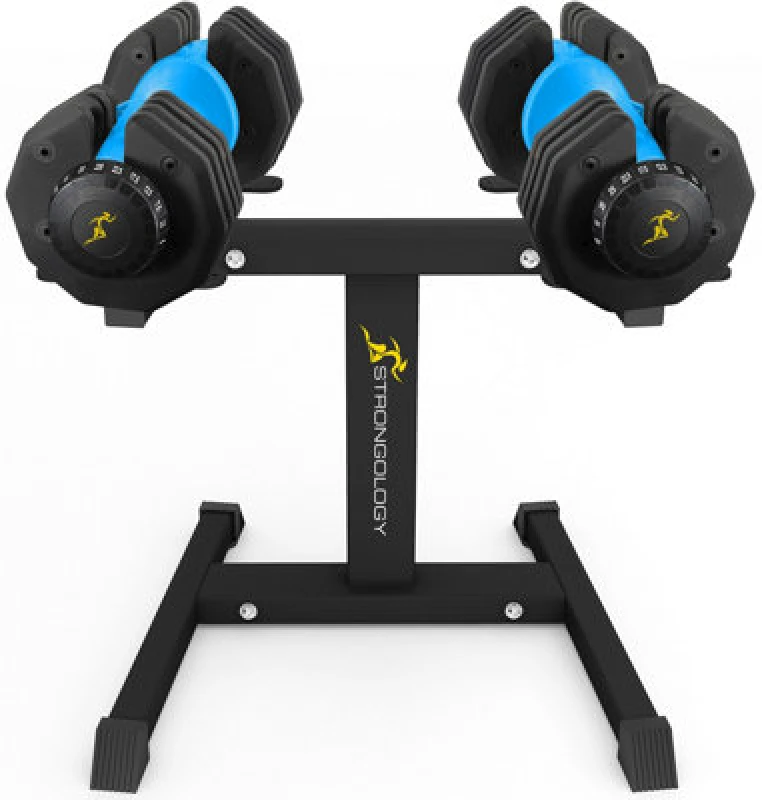 Image of STRONGOLOGY Strongology Urban25 Blue Adjustable Dumbbell Pair with Free Durable Steel Adjustable Urban25 Dumbbell Floor Stand Stand with Urban25 Blue