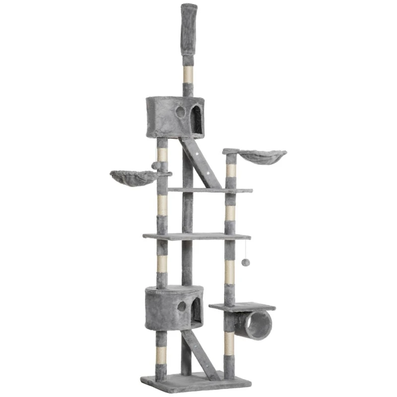 Image of PawHut Pawhut - 240-260cm Floor to Ceiling Cat Tree with Scratching Posts Light Grey 5056725363789