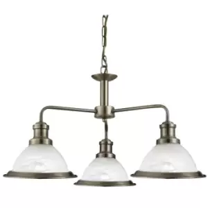 Image of Bistro 3 Light Multi Arm Ceiling Pendant Antique Brass, Acid Glass, E27