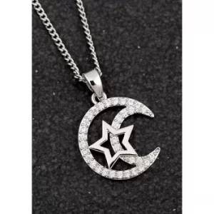 Image of Celestial Star In Moon Platinum Plated Necklace