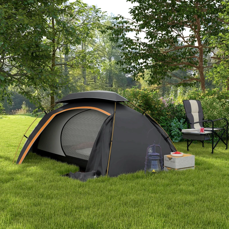 Image of Outsunny Camping Tent Dome Tent w/ Removable Rainfly for 1-2 Man, Grey A20-418V00CG