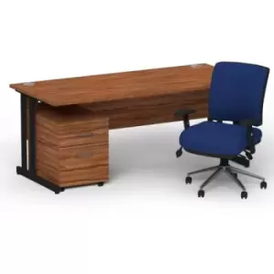 Image of Impulse 1800 x 800 Black Cant Office Desk Walnut + 2 Dr Mobile Ped & Chiro Med Back Blue W/Arms