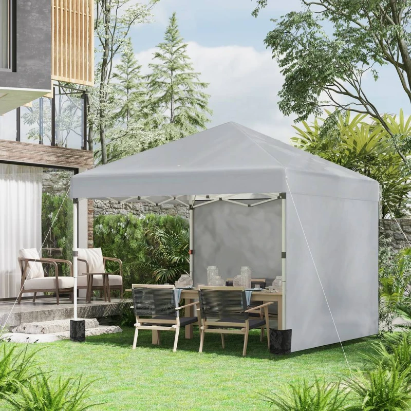 Image of OUTSUNNY 3x3 M Pop Up Gazebo Party Tent, 2 Sidewalls, Weight Bags Light Grey Light Grey Unisex