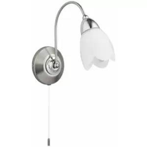 Image of Loops - Dimming LED Wall Light Satin Chrome & Diffused Glass Shade Single Lamp Fitting