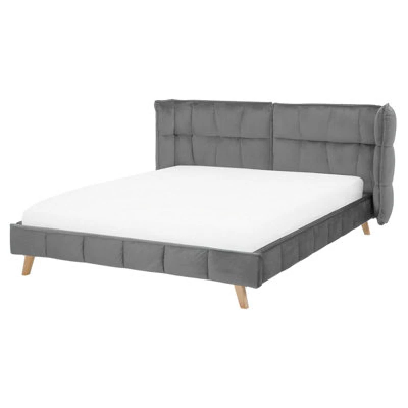 Image of Beliani Bed Velvet Senlis 160 X 200 Cm (Eu King Size) Grey