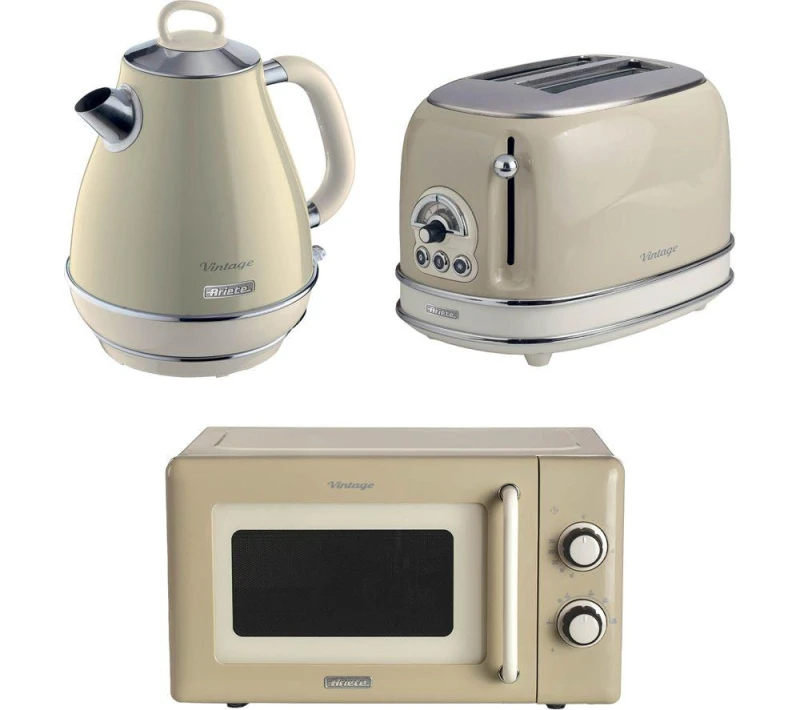 Image of ARIETE Vintage ARPK58 Microwave, Jug Kettle & 2-Slice Toaster Bundle - Cream 5016368010174