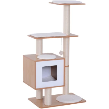 Image of Wood Cat Furniture Scratching Post Kitten House Condo Activity Center w/ - Pawhut